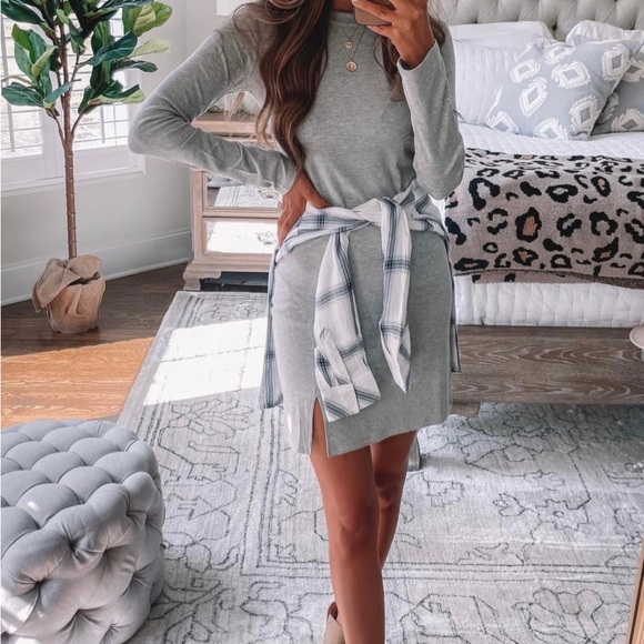 Gray Ribbed Long Sleeve Mini Dress - BP Small - Picture 7 of 7